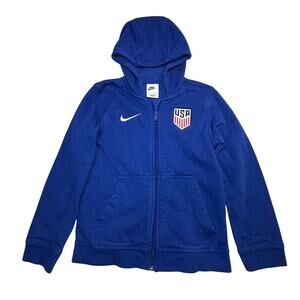 Nike Hoodie Youth Boys Small Blue NSW USA Full Zip Fleece Sweatshirt DN1194-452